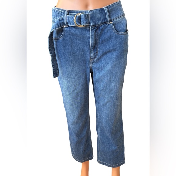 White House Black Market Denim - White House Black Market Blue Cropped Jeans with D-Ring Belt